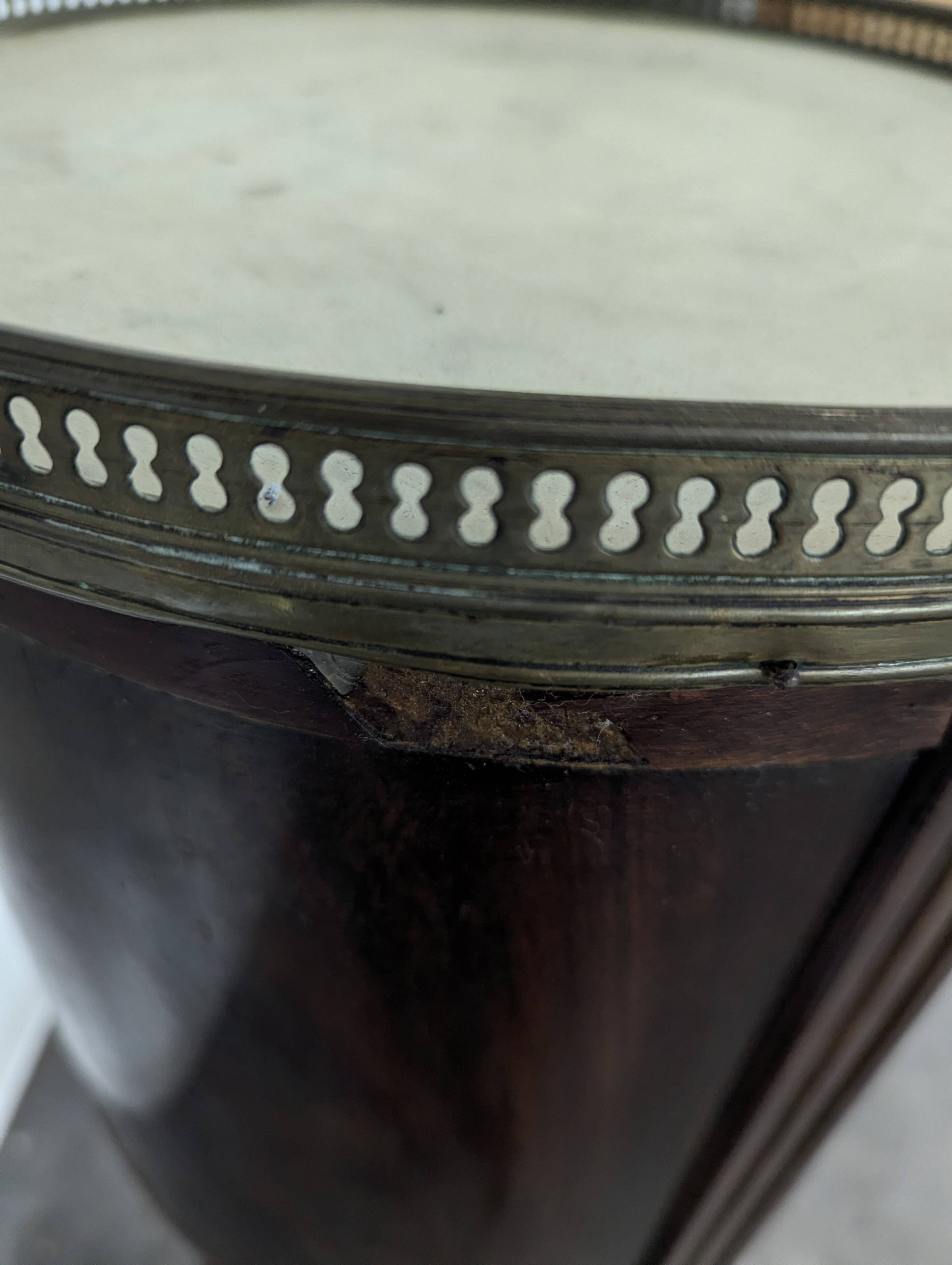 Pair of Louis XVI style bedside tables with a gallery.