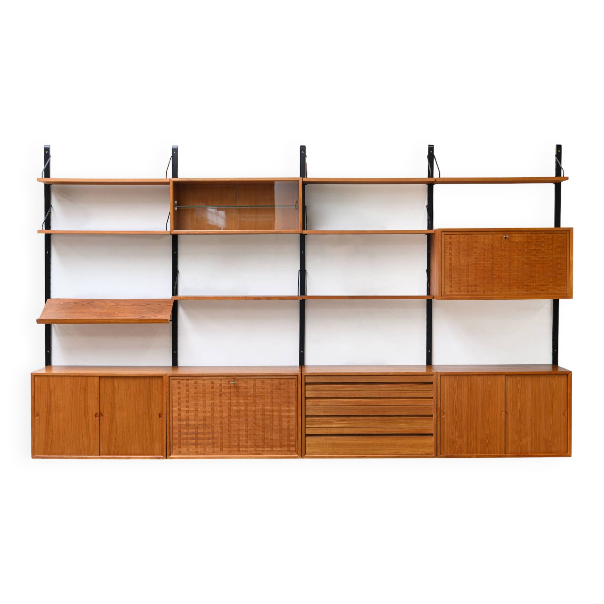 Unité murale modulaire scandinave en teck par Poul Cadovius pour Royal System, Danemark Années 1960