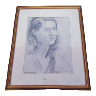 Portrait tableau jeune femme fusain thomsen