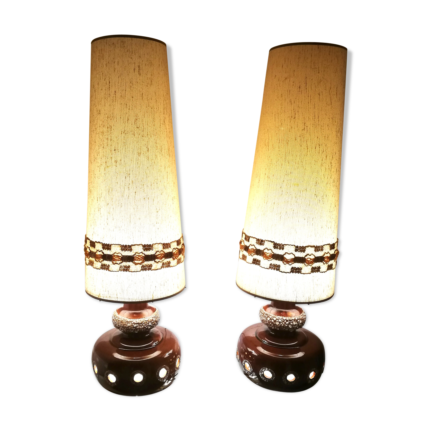 Pair of vintage ceramic lamps with double lighting