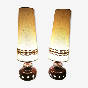 Paire de lampes vintage en céramique ajourée avec double éclairage