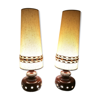 Paire de lampes vintage en céramique ajourée avec double éclairage