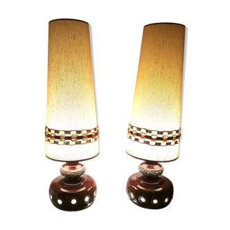 Pair of vintage ceramic lamps with double lighting