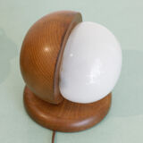 Pair of wood and opal sphere wall lamps