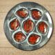 Set of 6 Vintage French Blue Grey & Orange  Hand Painted Pordic 6 Serving Oyster Plates 4973