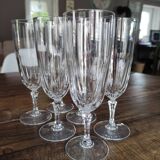 Set of 6 vintage champagne flutes in chiseled crystal