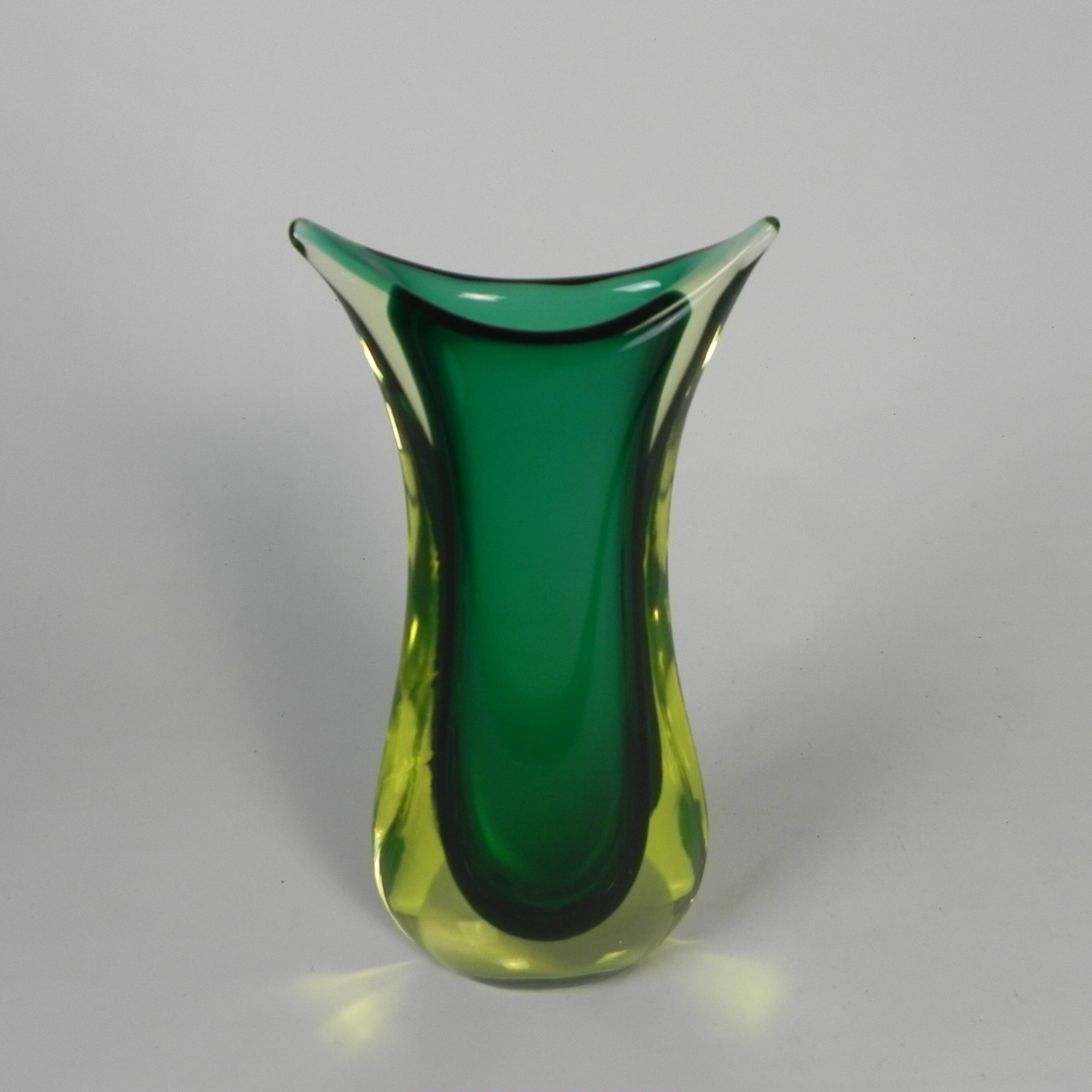 Murano Sommerso vase in green and amber yellow glass, 1960s