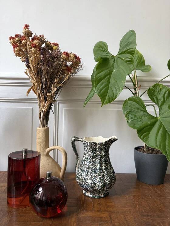 Green and blue speckled water carafe/pitcher
