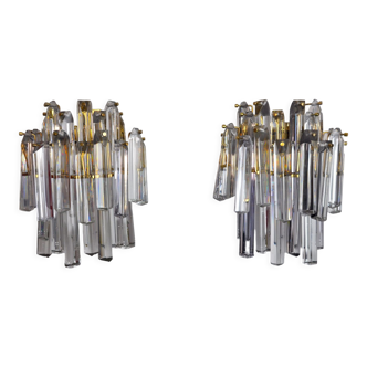 Pair of Venini wall lamps, 2 levels, murano glass, Italy, 1970