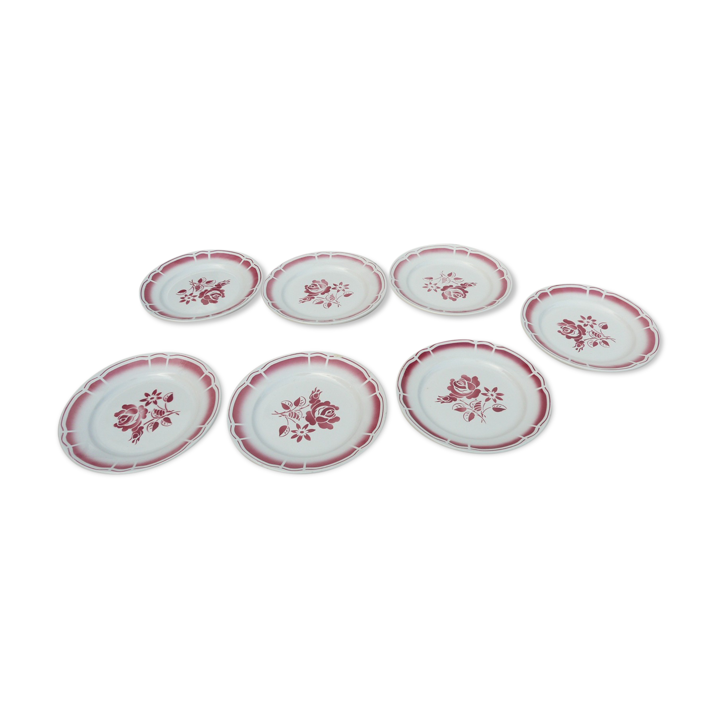 7 plates badonviller art deco red flowers