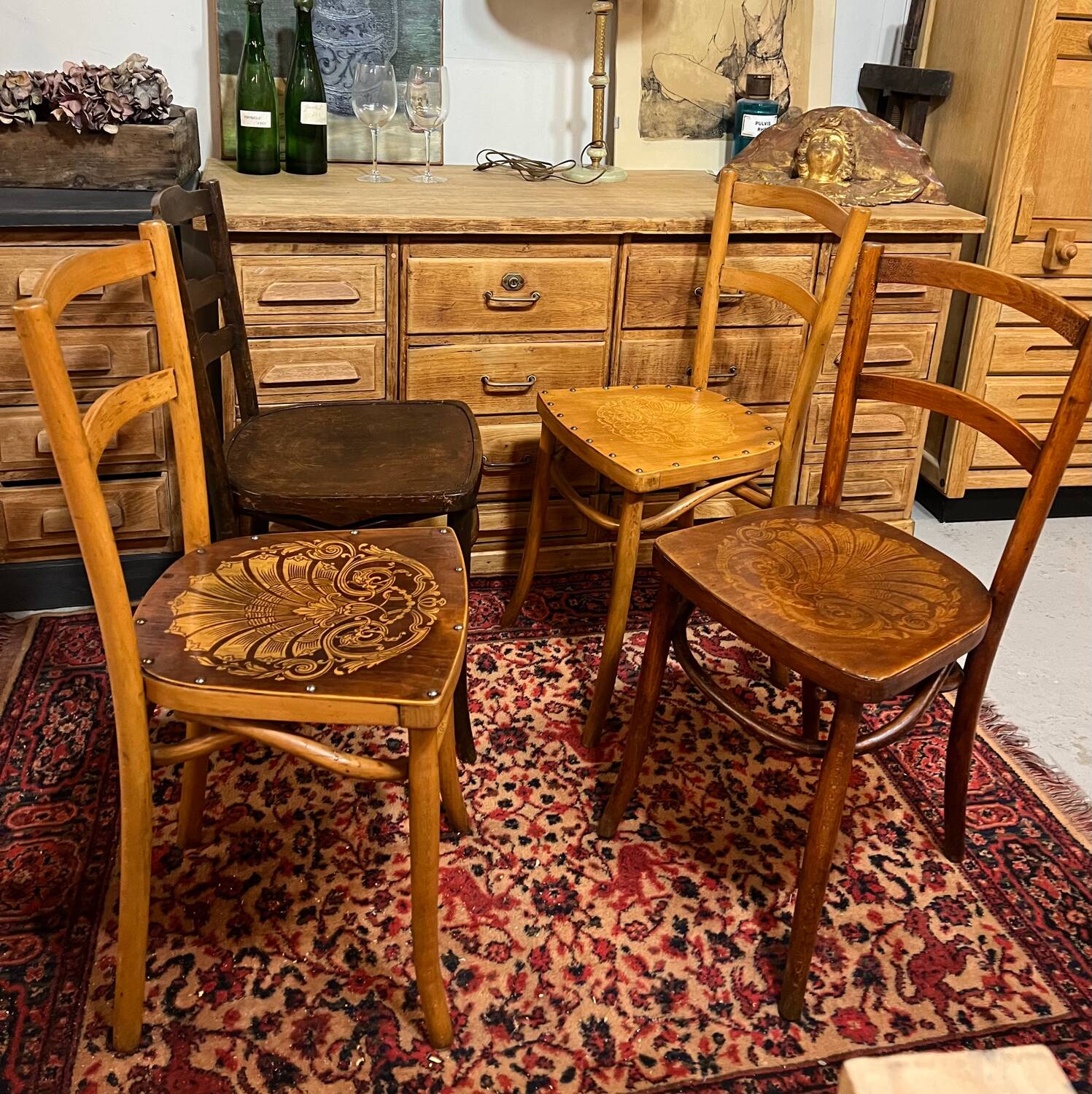4 old bistro chairs