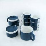 Blue porcelain coffee set - Pyroblan Sarreguemines France - vintage 80s