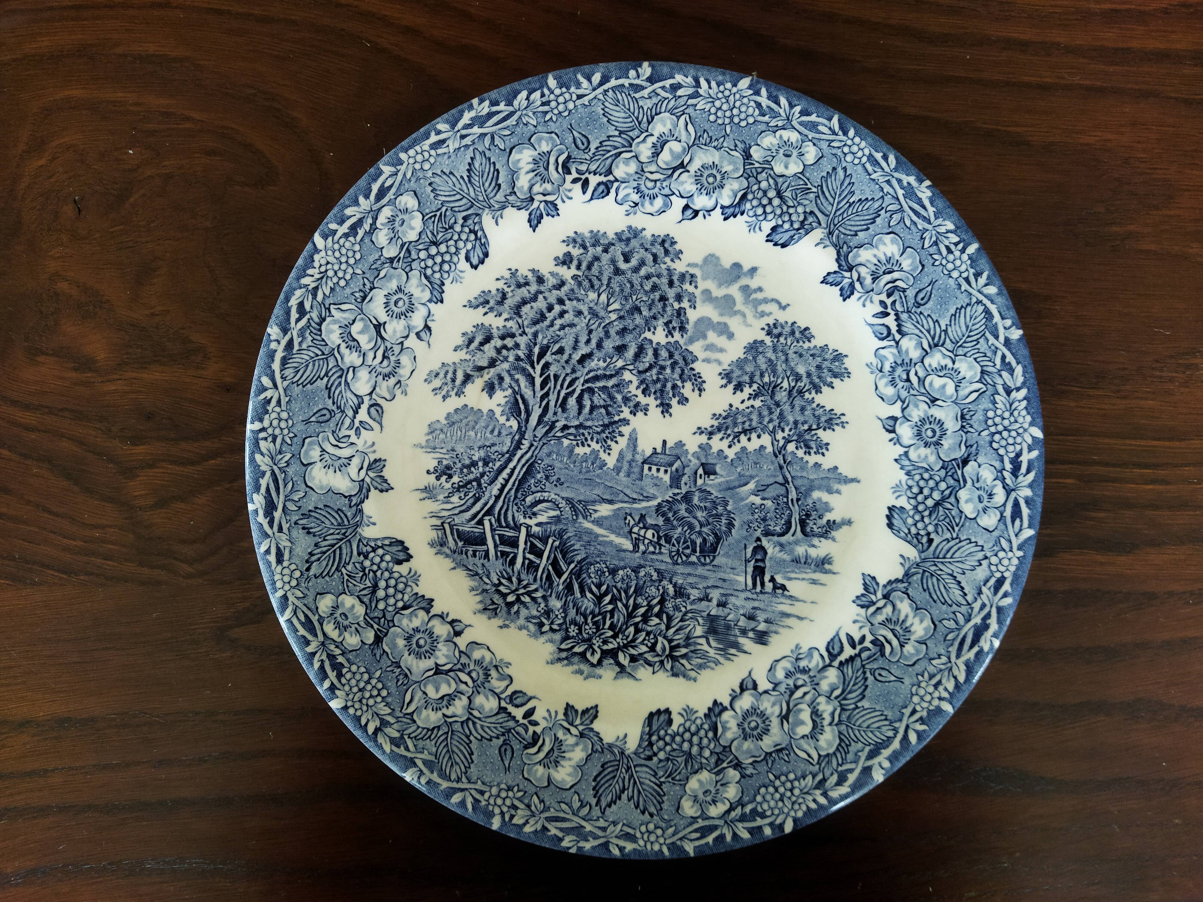 8 blue & white plates