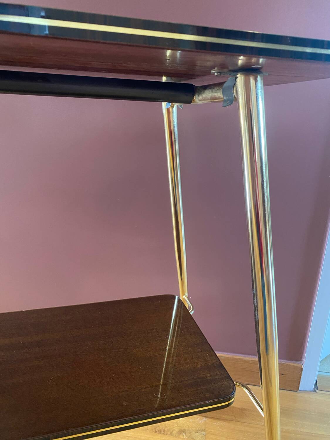 Vintage TV cabinet, 60s Formica server, gold-legged table.