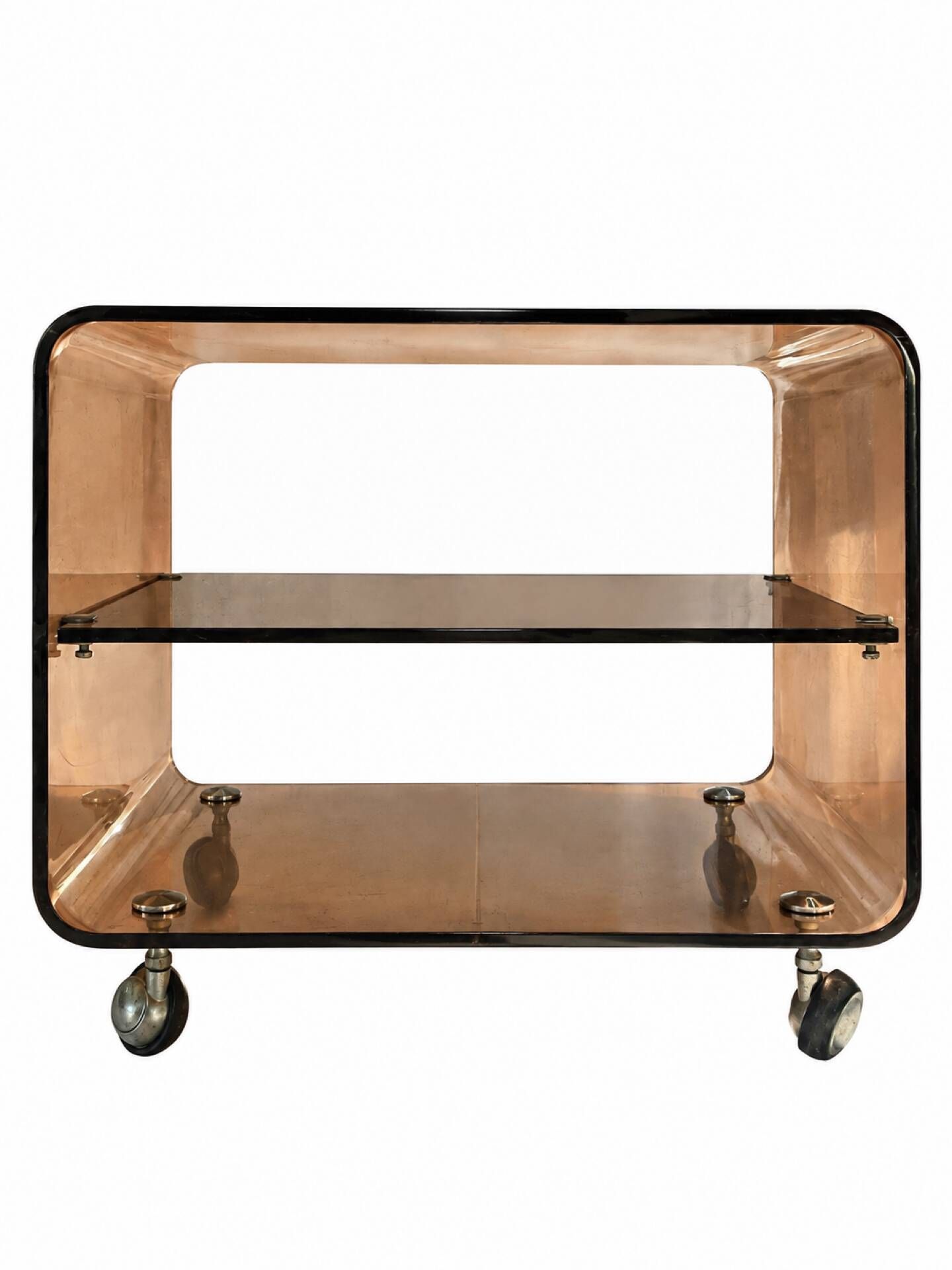 Chariot de service vintage en lucite fumé marron – Attribué à Michel Dum