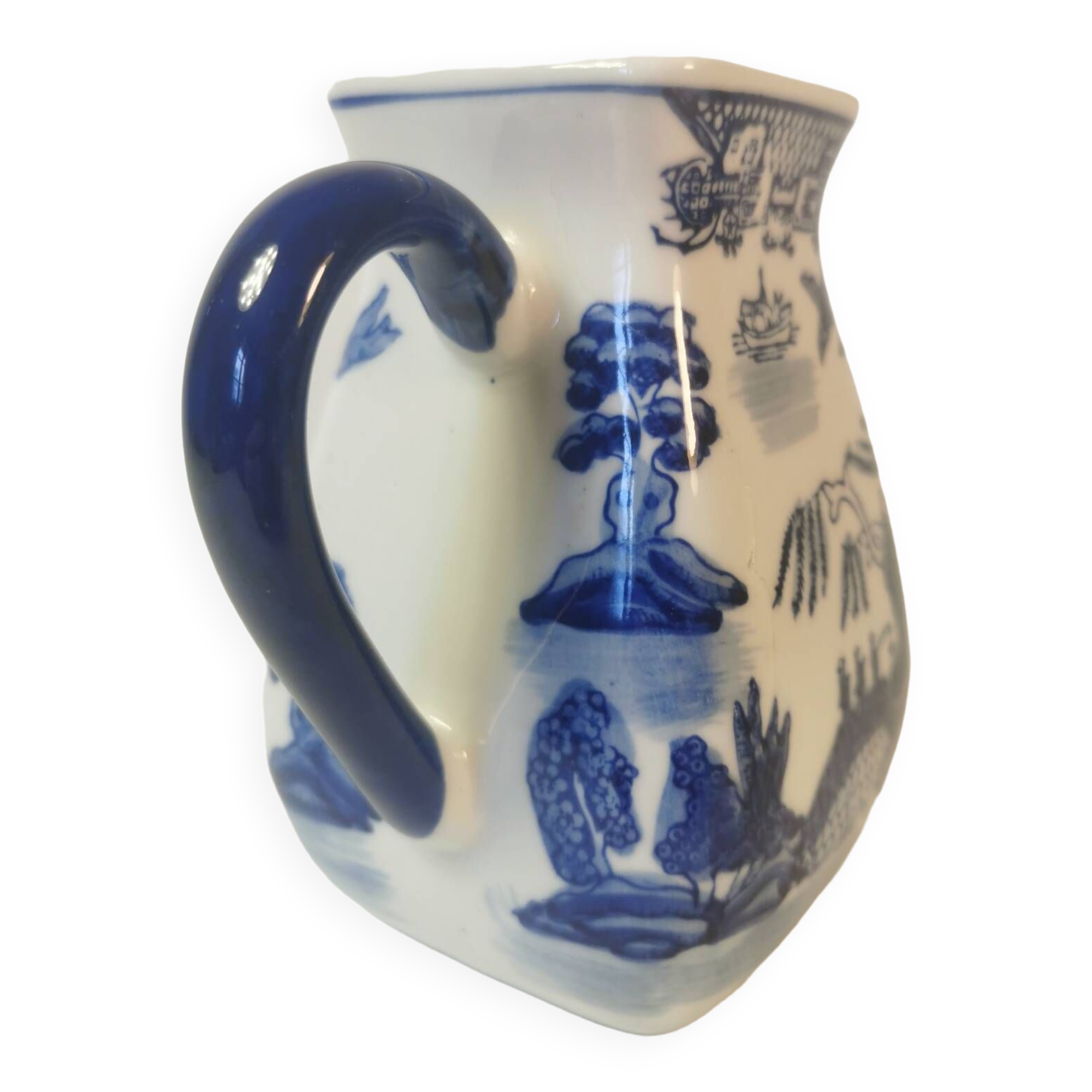 Pichet en Porcelaine Chinoise Bleu & Blanc Vintage. Motif. WILLOW PATTERN