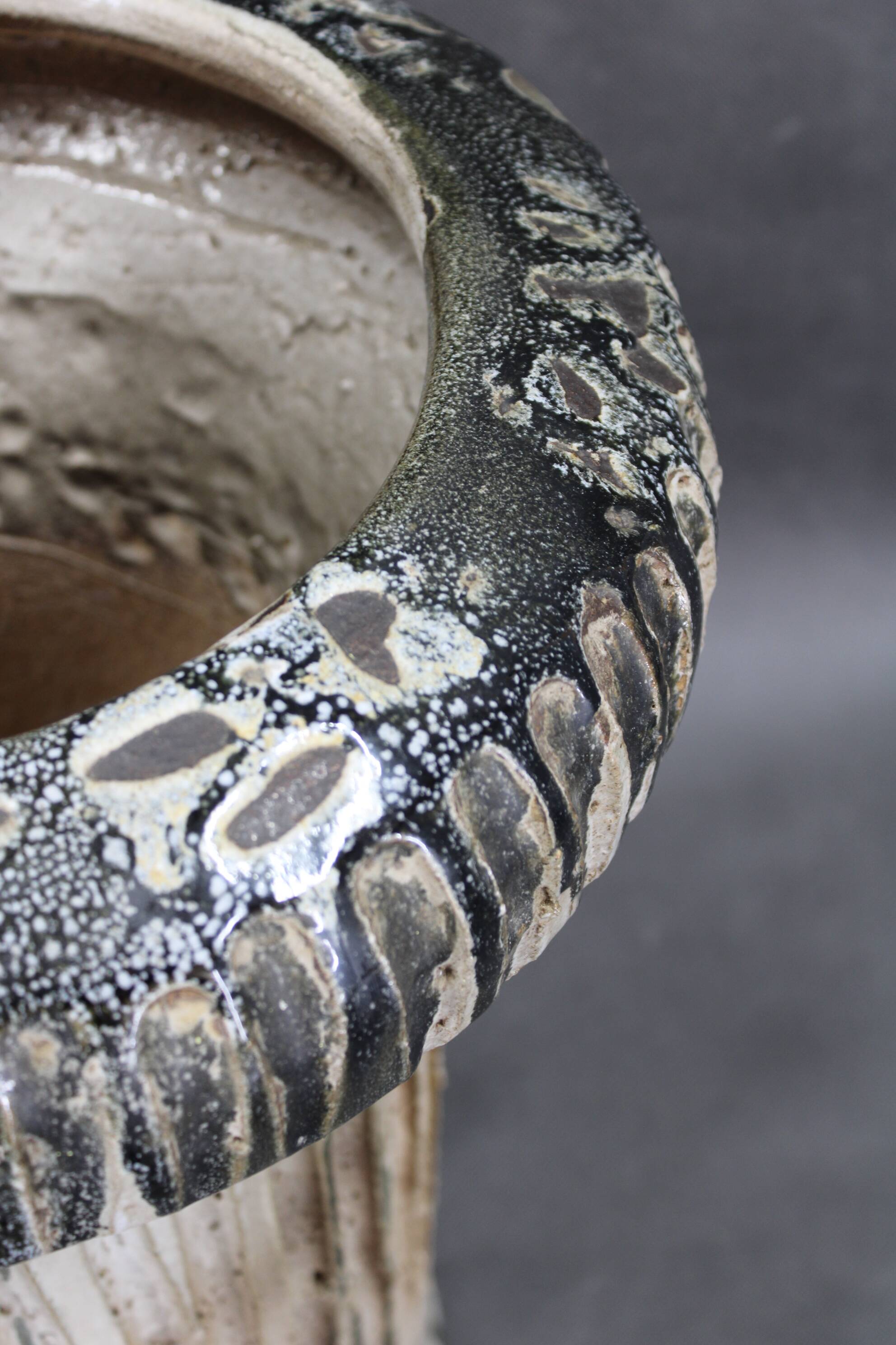 1970s Czechoslovak brutalist ceramic vase, large textured mid-century pottery