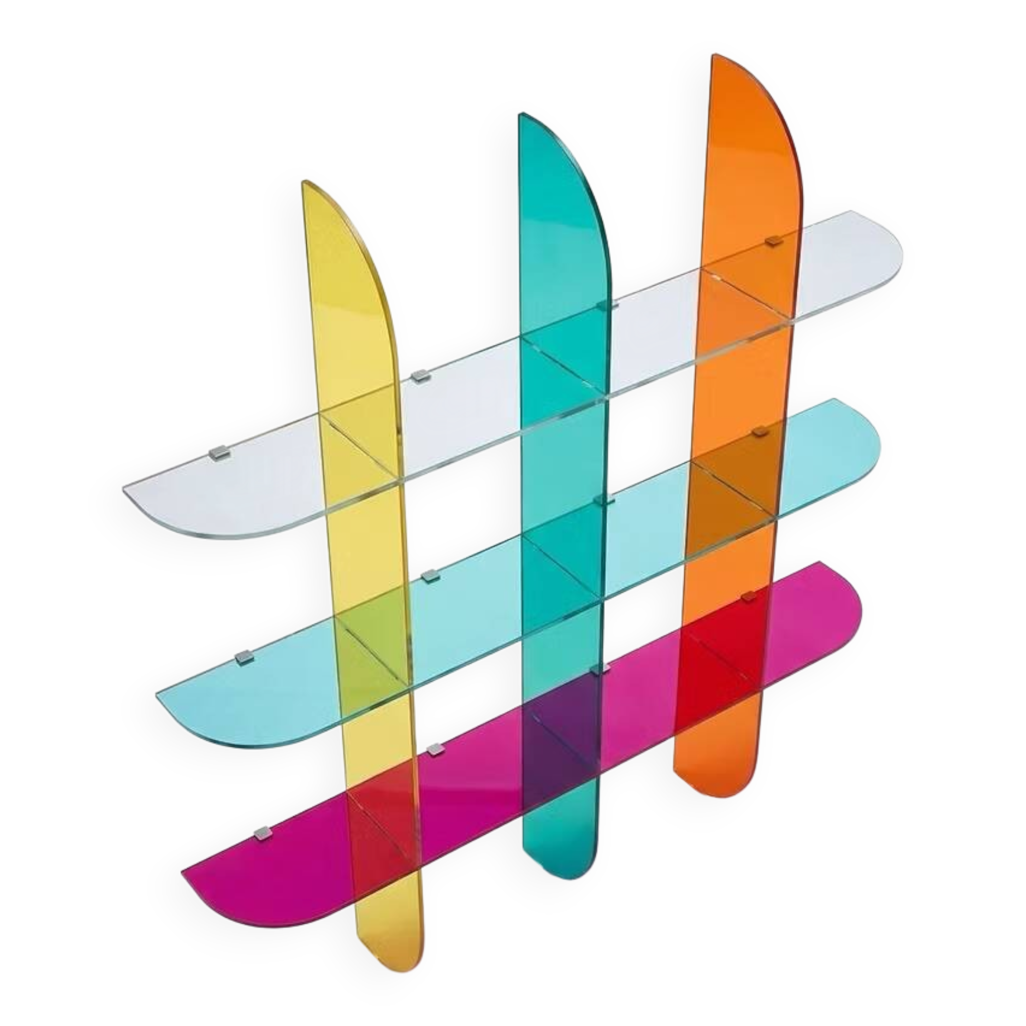 Multicoloured designer wall shelf in PMMA (plexiglass) 15 mm – 200×200×28 cm