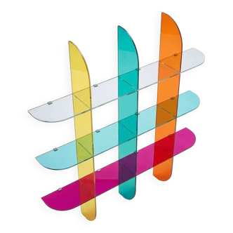 Multicoloured designer wall shelf in PMMA (plexiglass) 15 mm – 200×200×28 cm