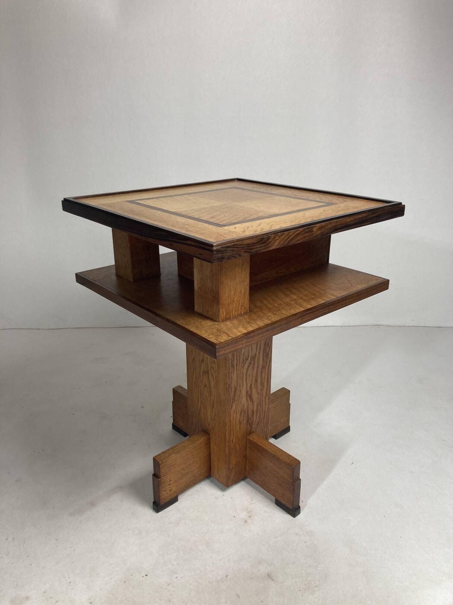 Dutch art deco Amsterdam school oak and coromandel side table, 1930s