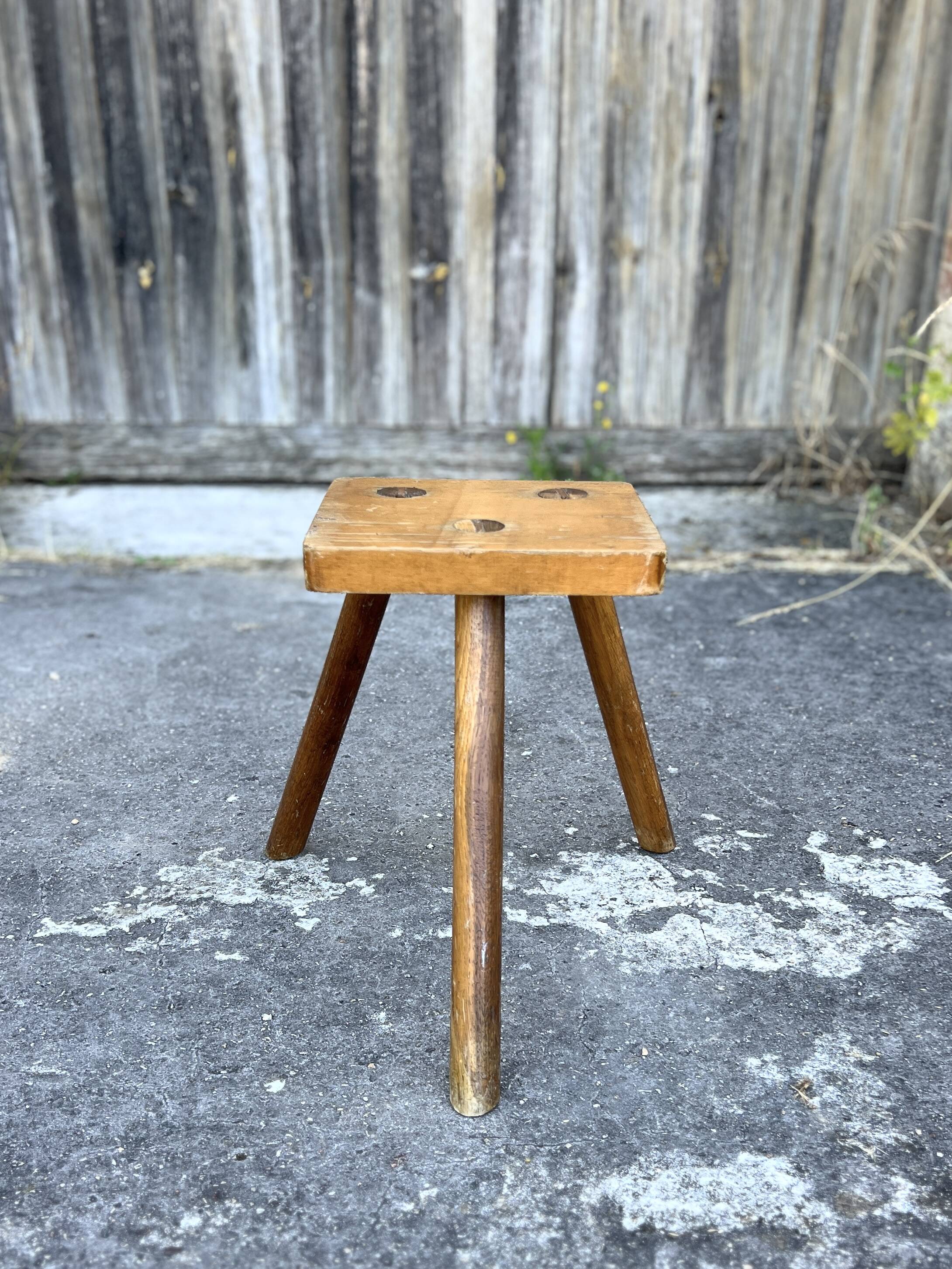 Brutalist tripod stool solid wood keyed