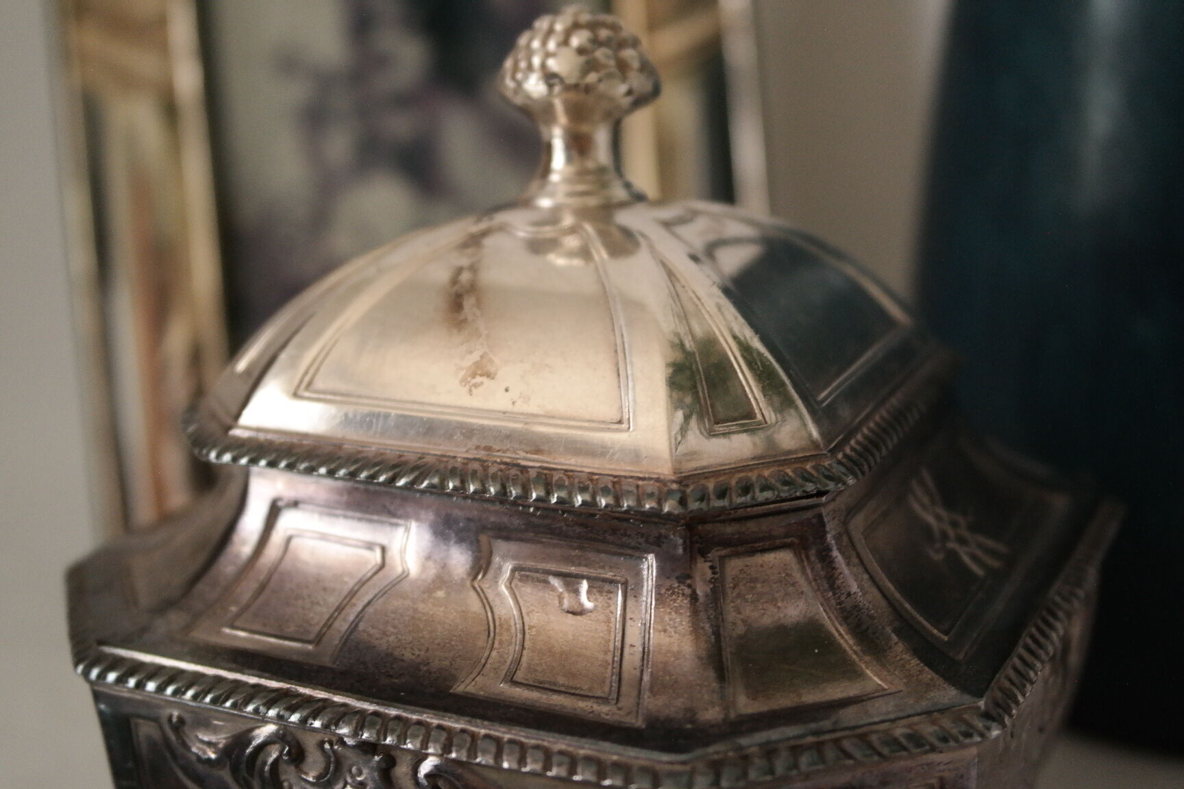 Silver metal candy sugar bowl lutetia france old