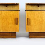 Restored Art Deco Nightstands with Black Glass Tops, 1950s, Set of 2