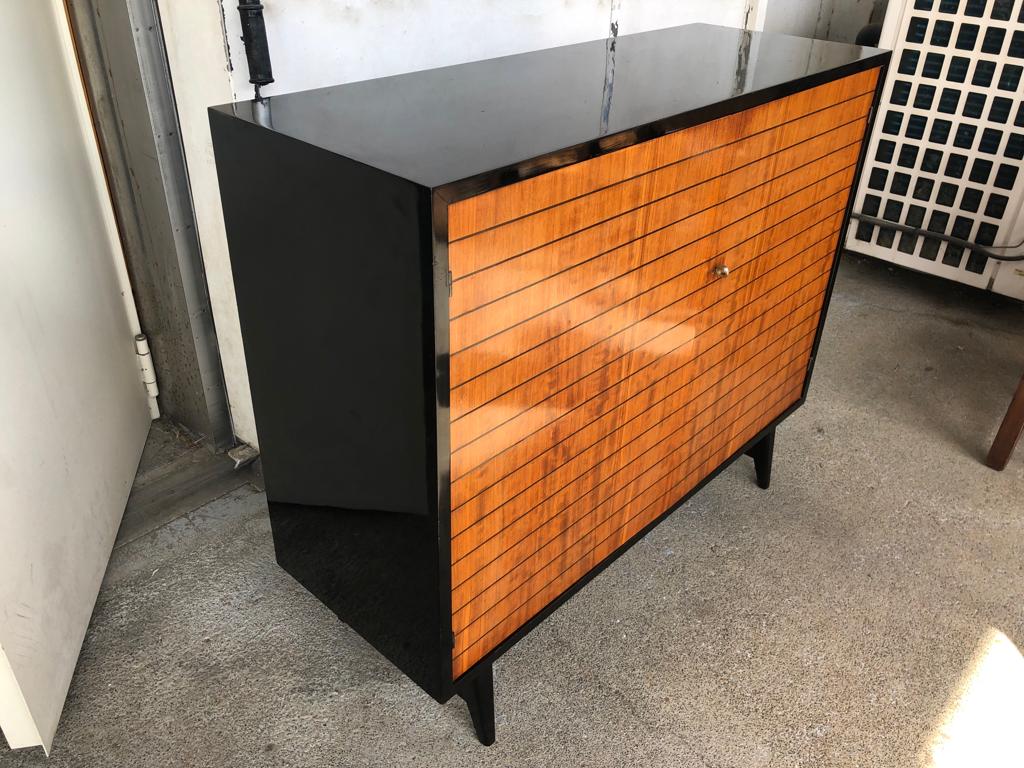 Vintage black lacquered buffet and wood Maurice Flachet