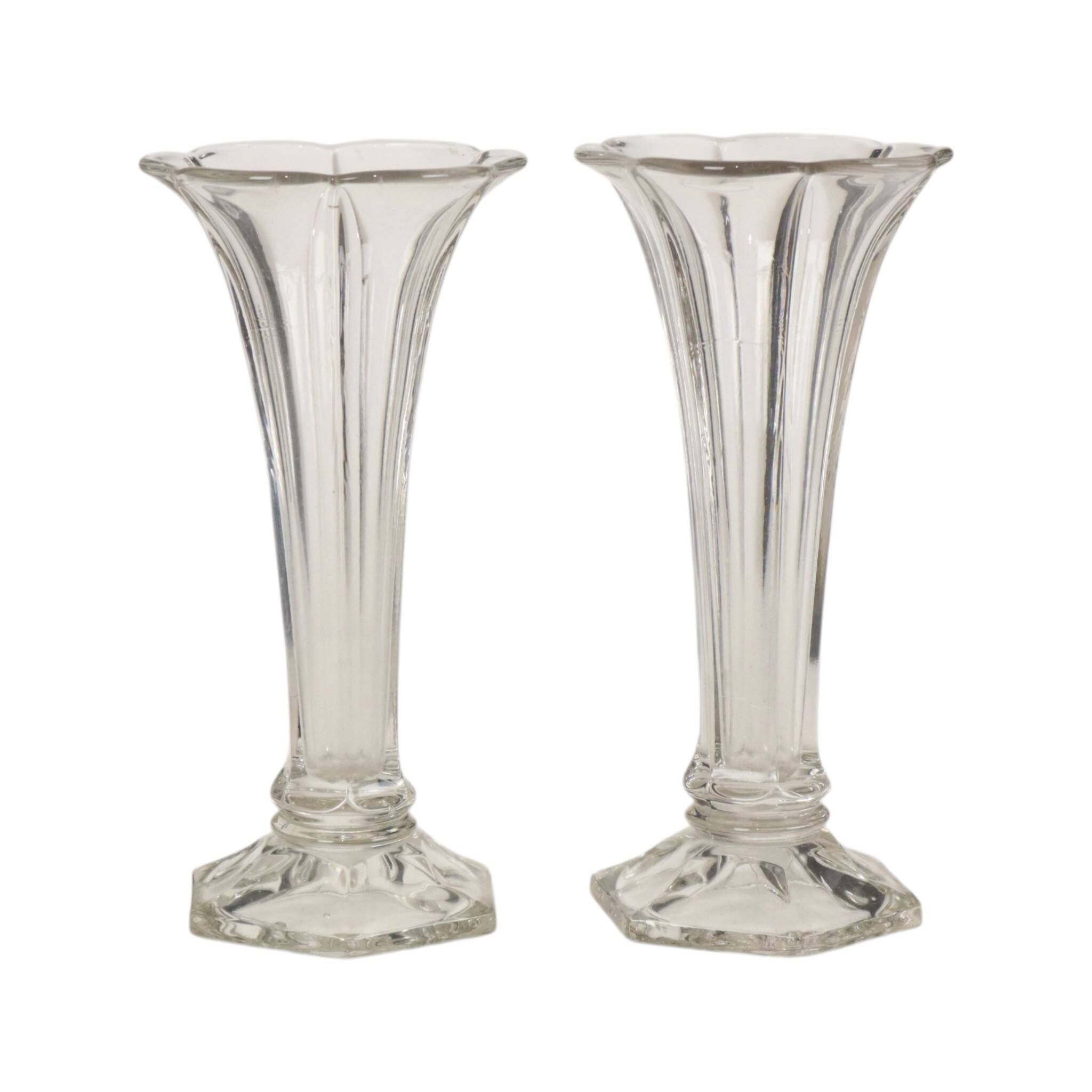 Pair of Clear Val Saint Lambert Luxval 'Americain' Vases, 23 cm