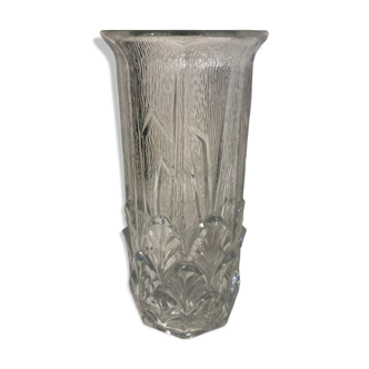 Vase en verre moulé givré années 60 70