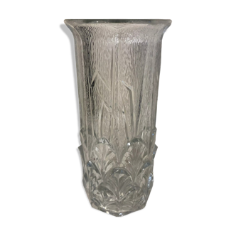 Large frosted molded glass vase 60s 70s
