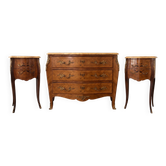 Ensemble commode et 2 chevets Louis XV en bois et marbre