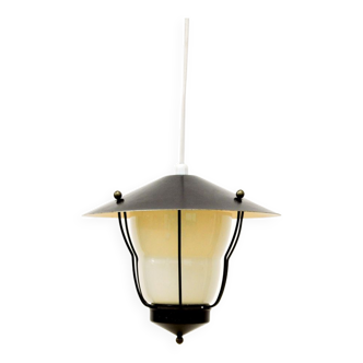 Lampe suspendue vintage en métal noir et verre