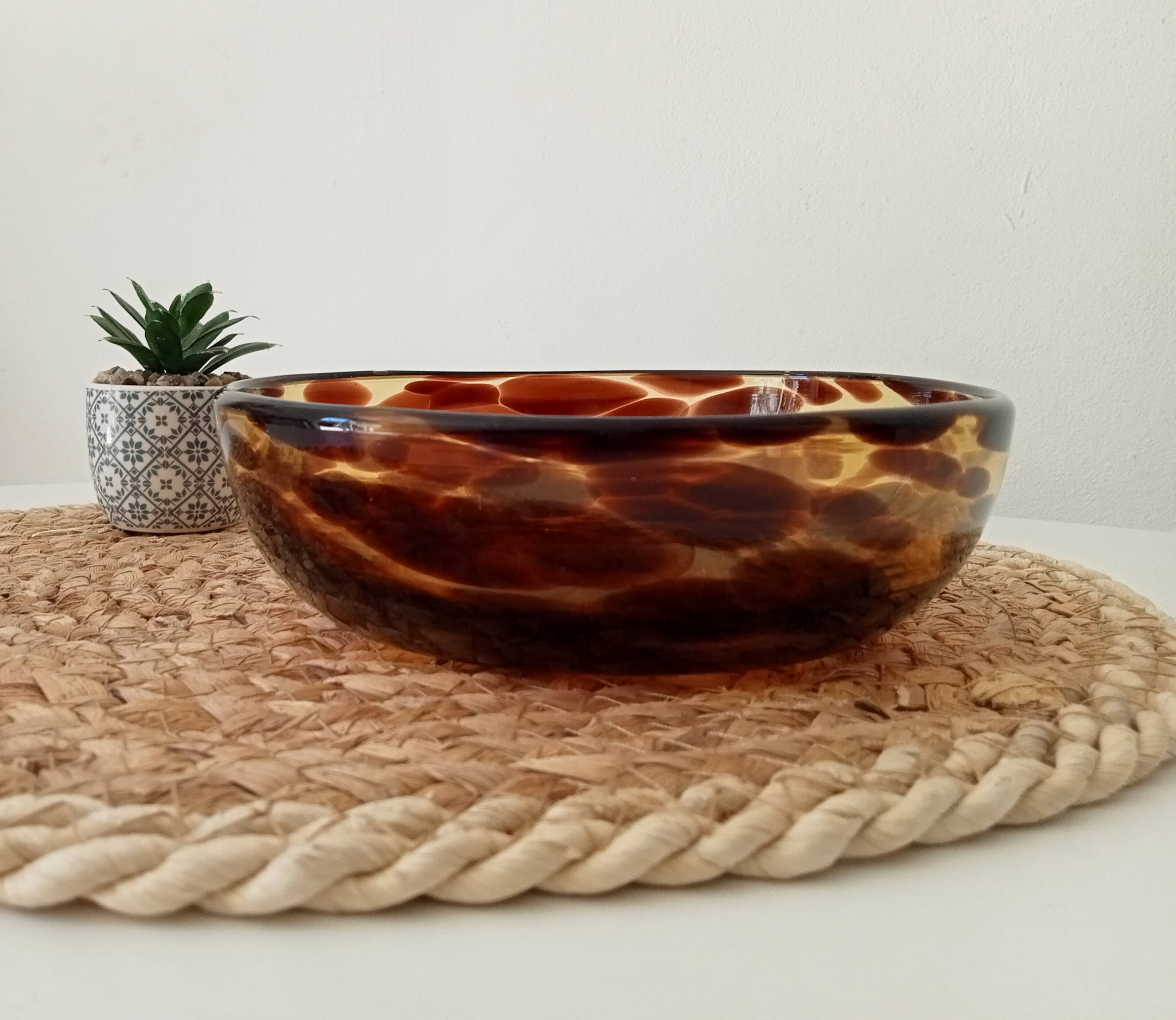 Vintage 70s bowl in speckled amber glass Murano glass