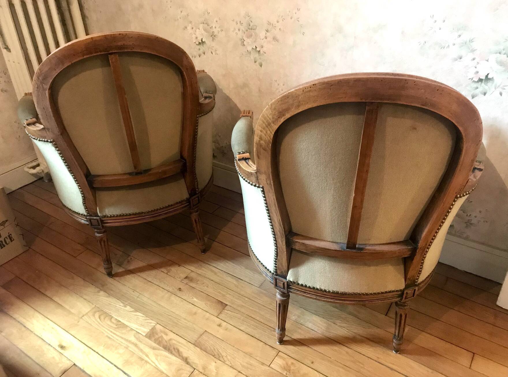 Velvet bergère chairs