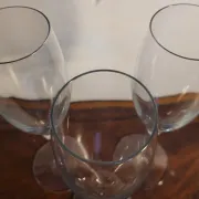 3 large crystal champagne flutes. No brand.