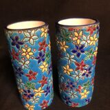 Pair of 19th-century roll vases in Longwy enamels