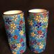 Pair of 19th-century roll vases in Longwy enamels
