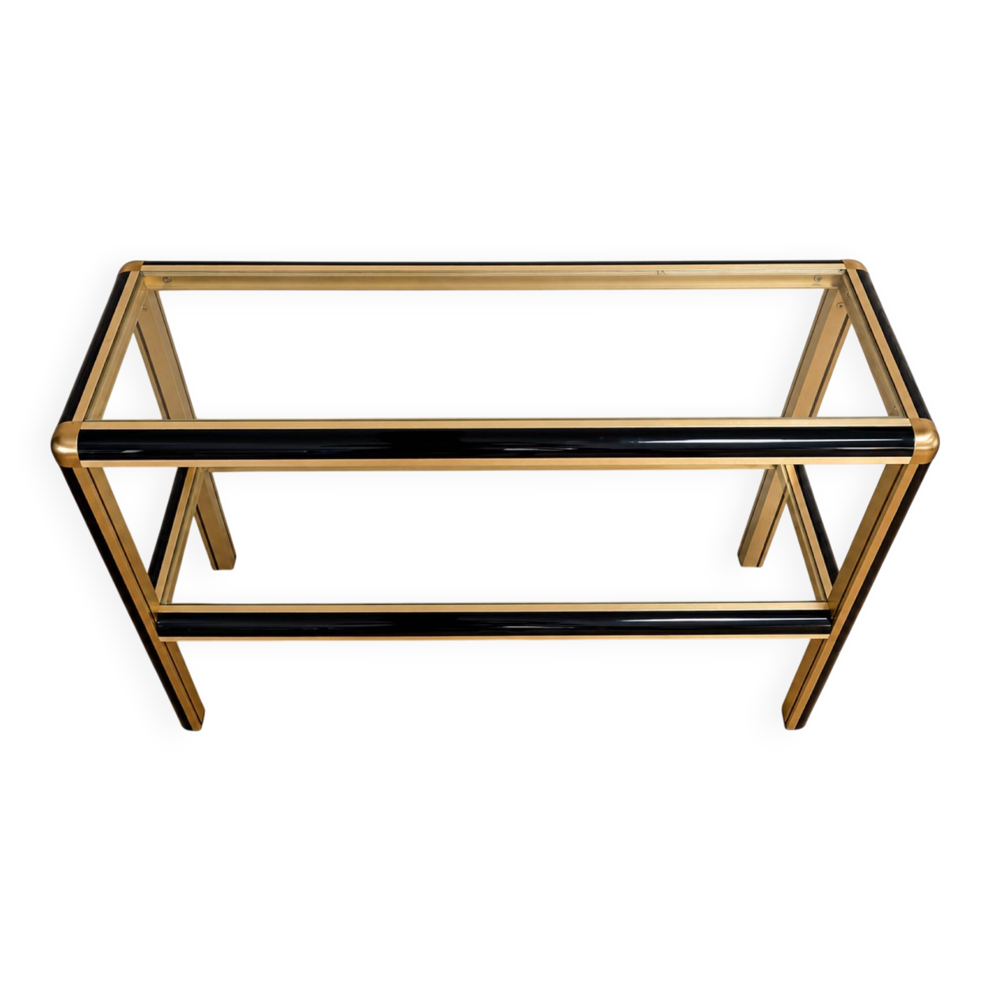 Vintage black and gold console with two glass shelves – 70s/80s