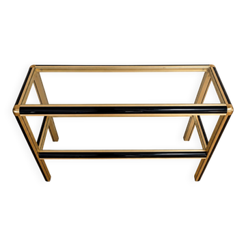 Vintage black and gold console with two glass shelves – 70s/80s