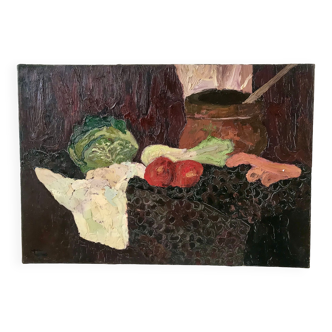 painting oil on canvas still life fruits 50s