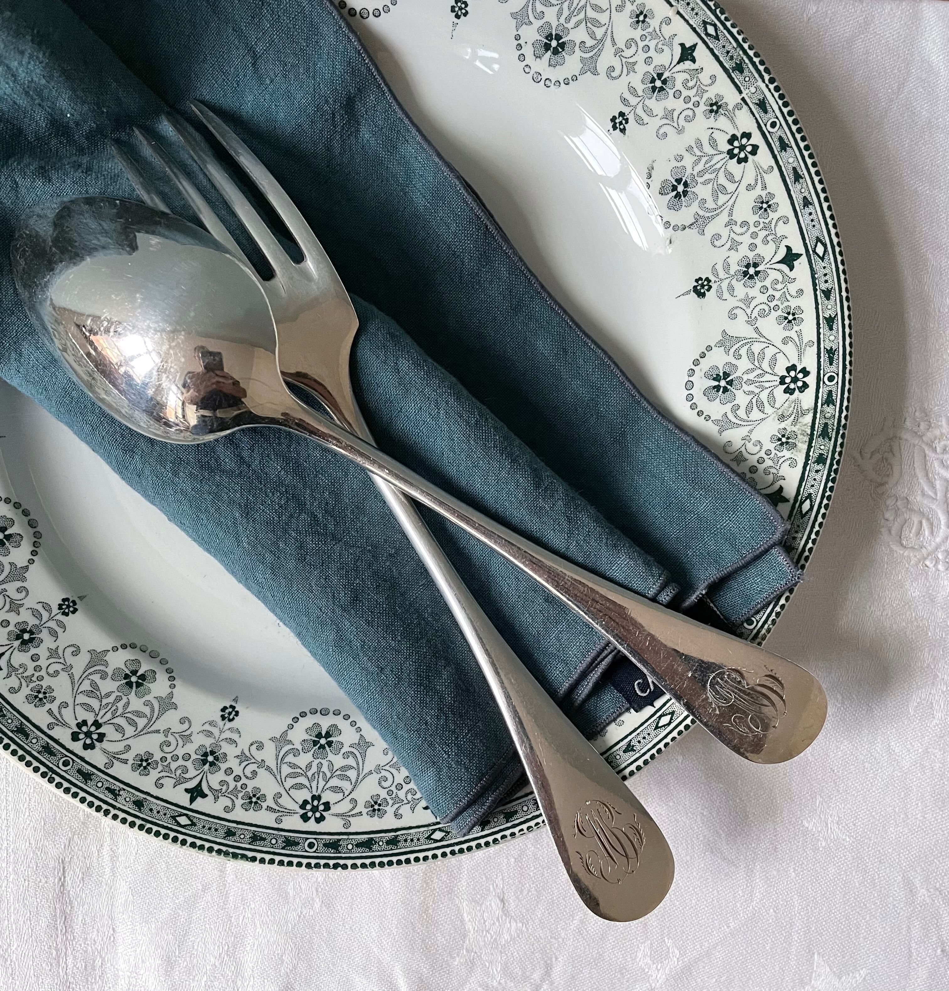 Set of 24 old cutlery: Alfenide housewife, monogrammed Fidelio model
