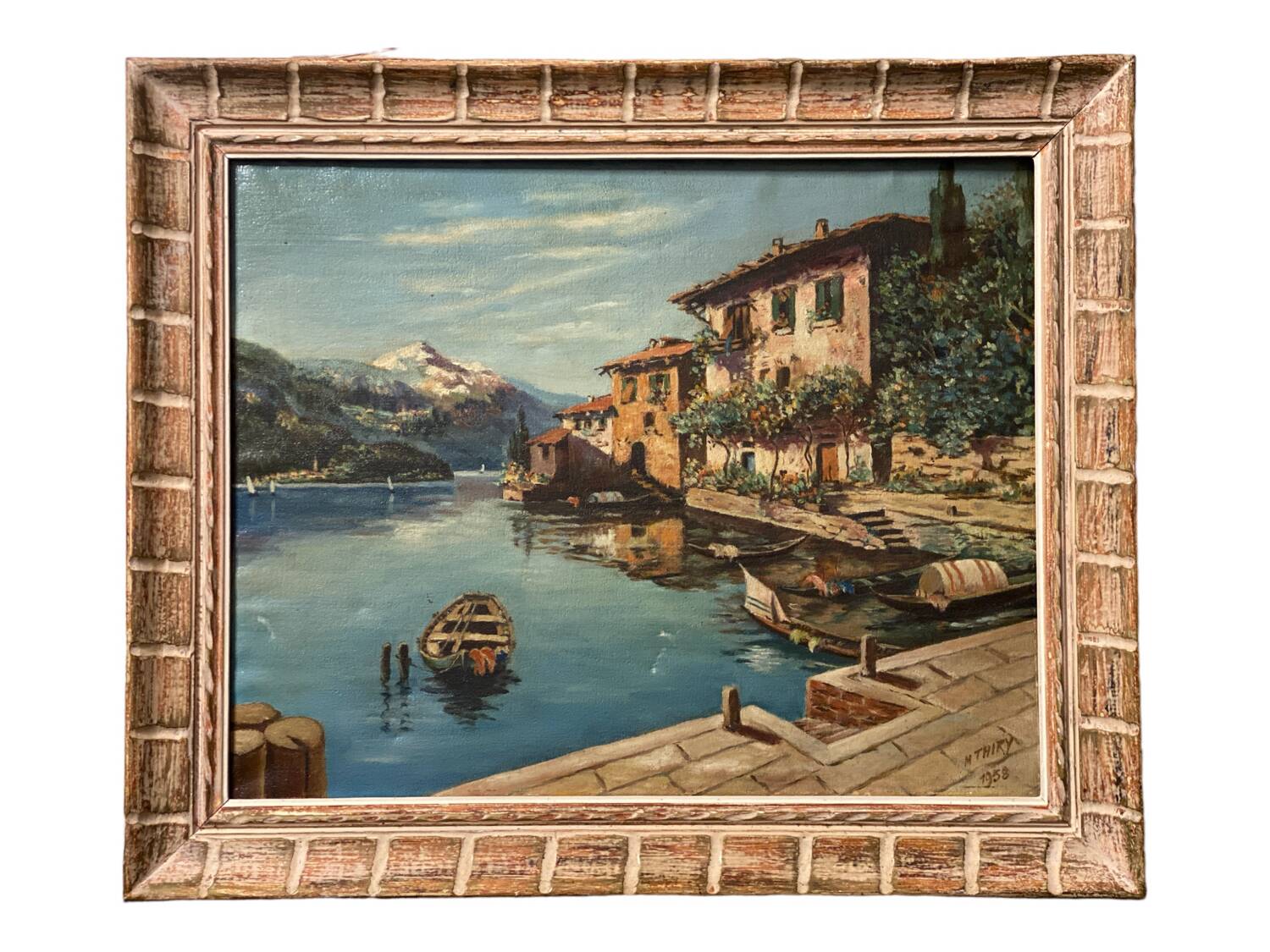 Old oil painting on canvas Gandria Switzerland Italy