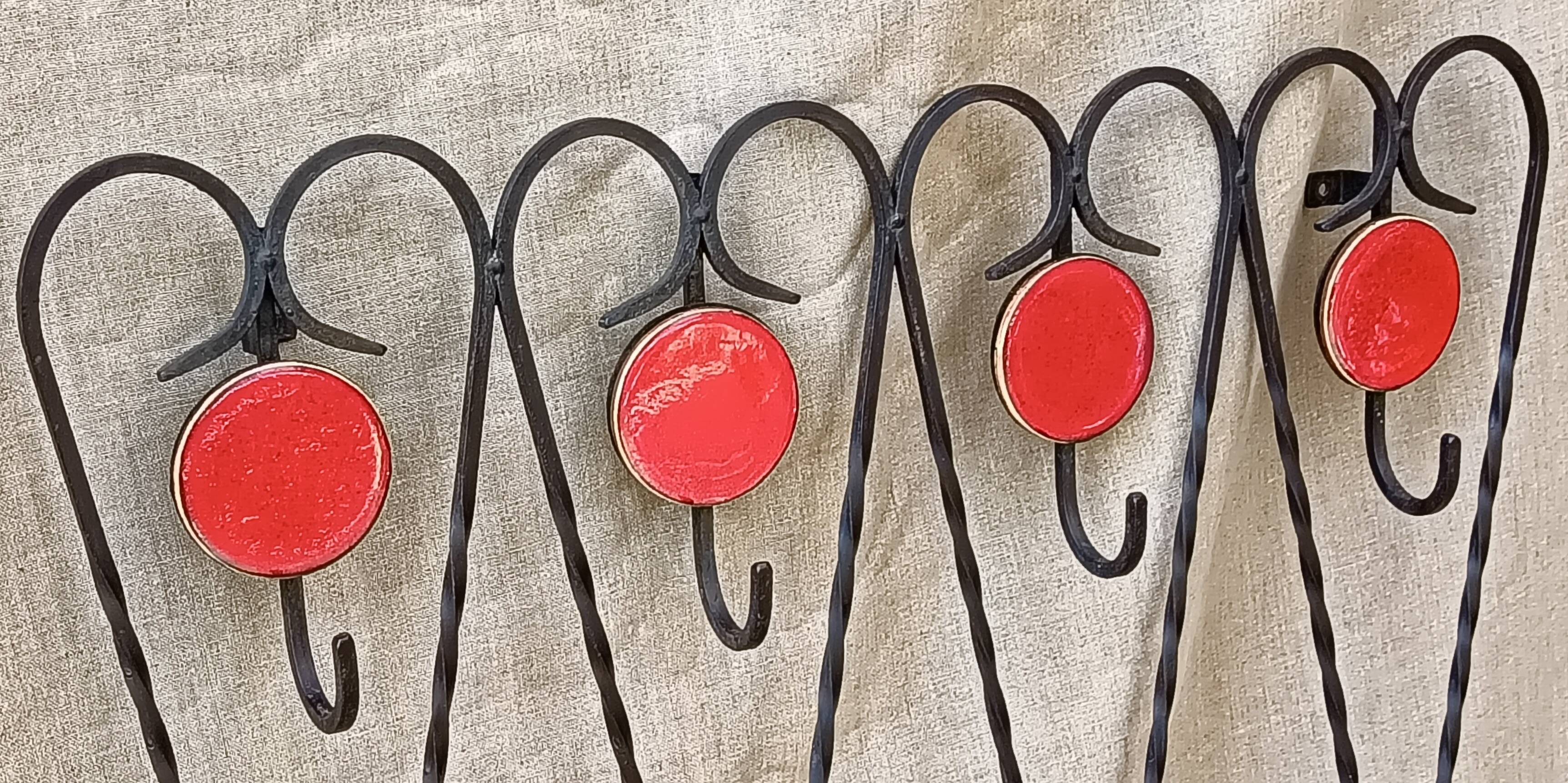 Coat hook, wrought iron and ceramic coat rack
