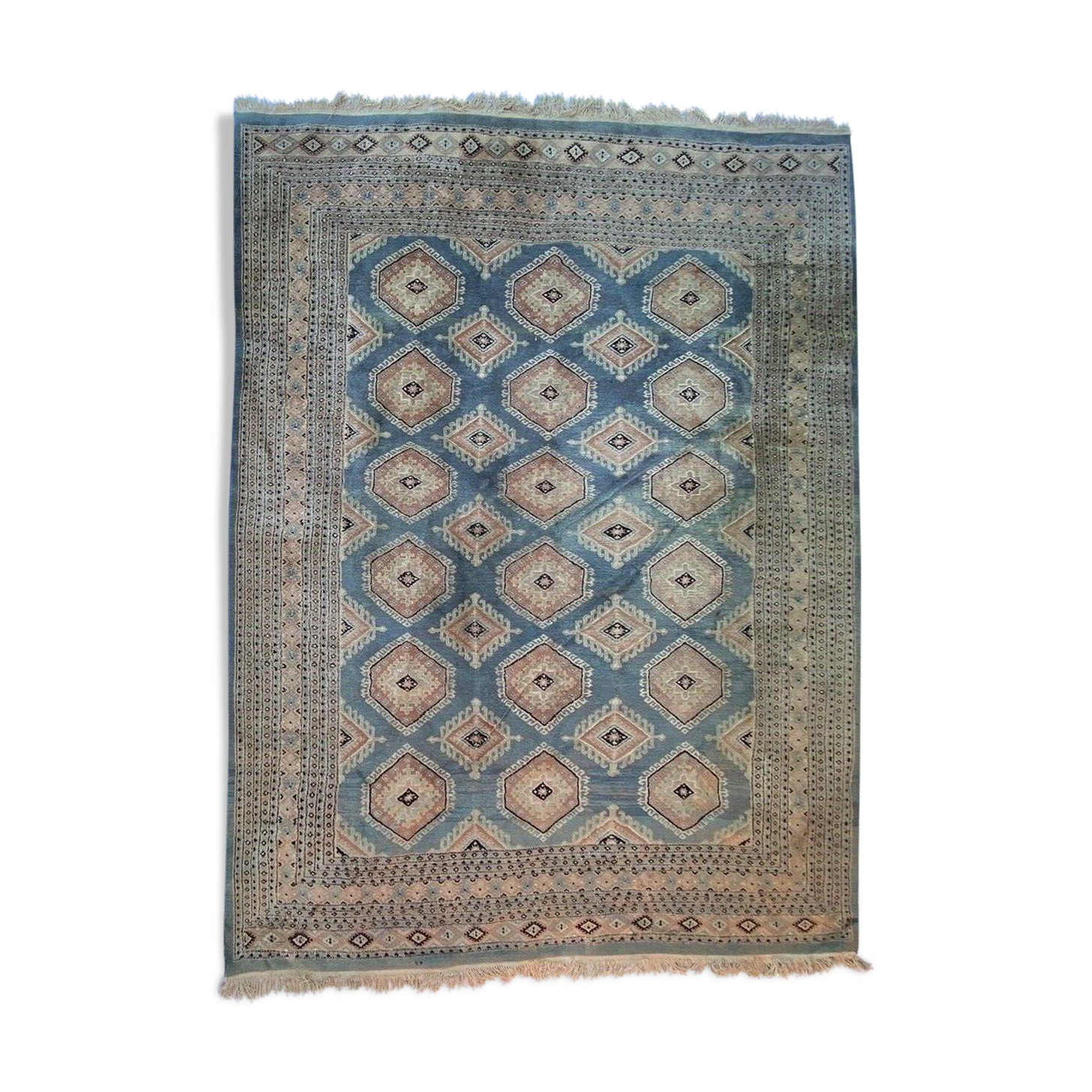 Tapis oriental fait main xxeme fond bleu 307 cm x 222 cm