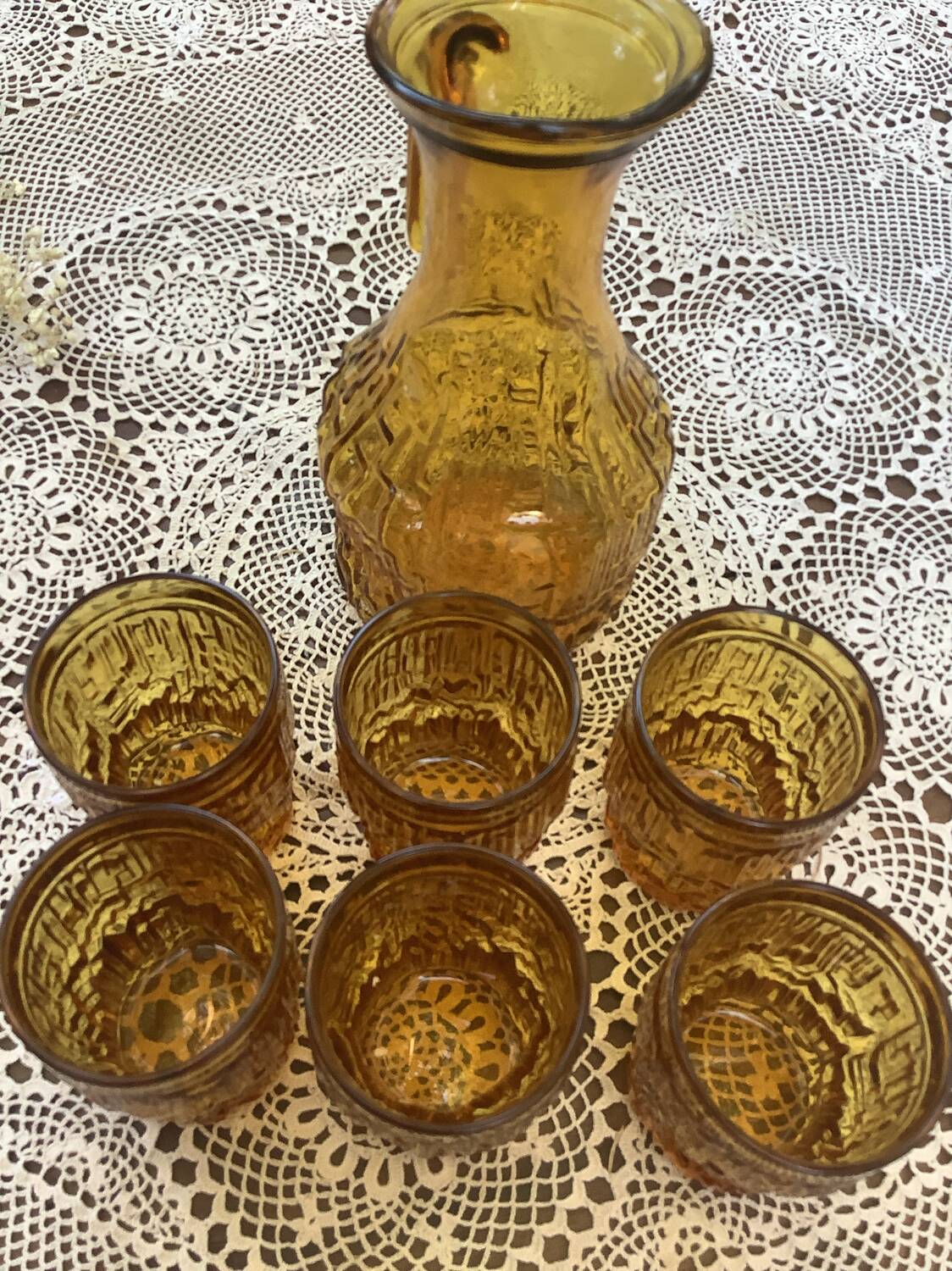 🍂 Set of vintage amber glass glasses and carafe 🍂