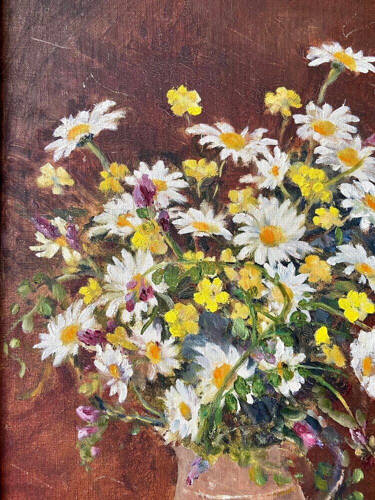 Framed floral oil painting