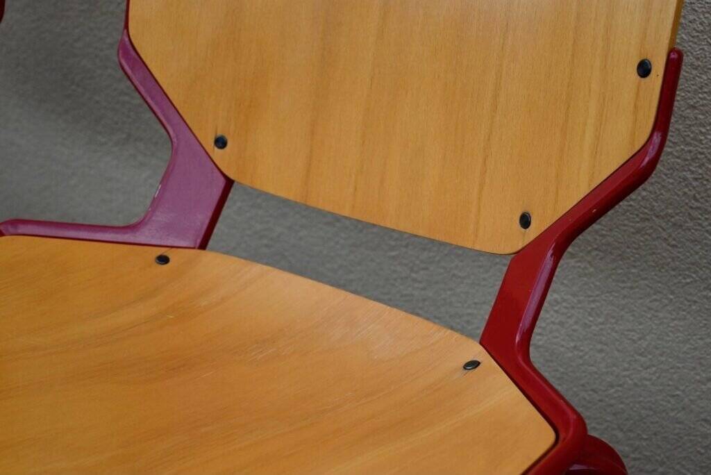 Set of 4 Design Chairs Rio Fröscher 1985 Postmodern Red Wood
