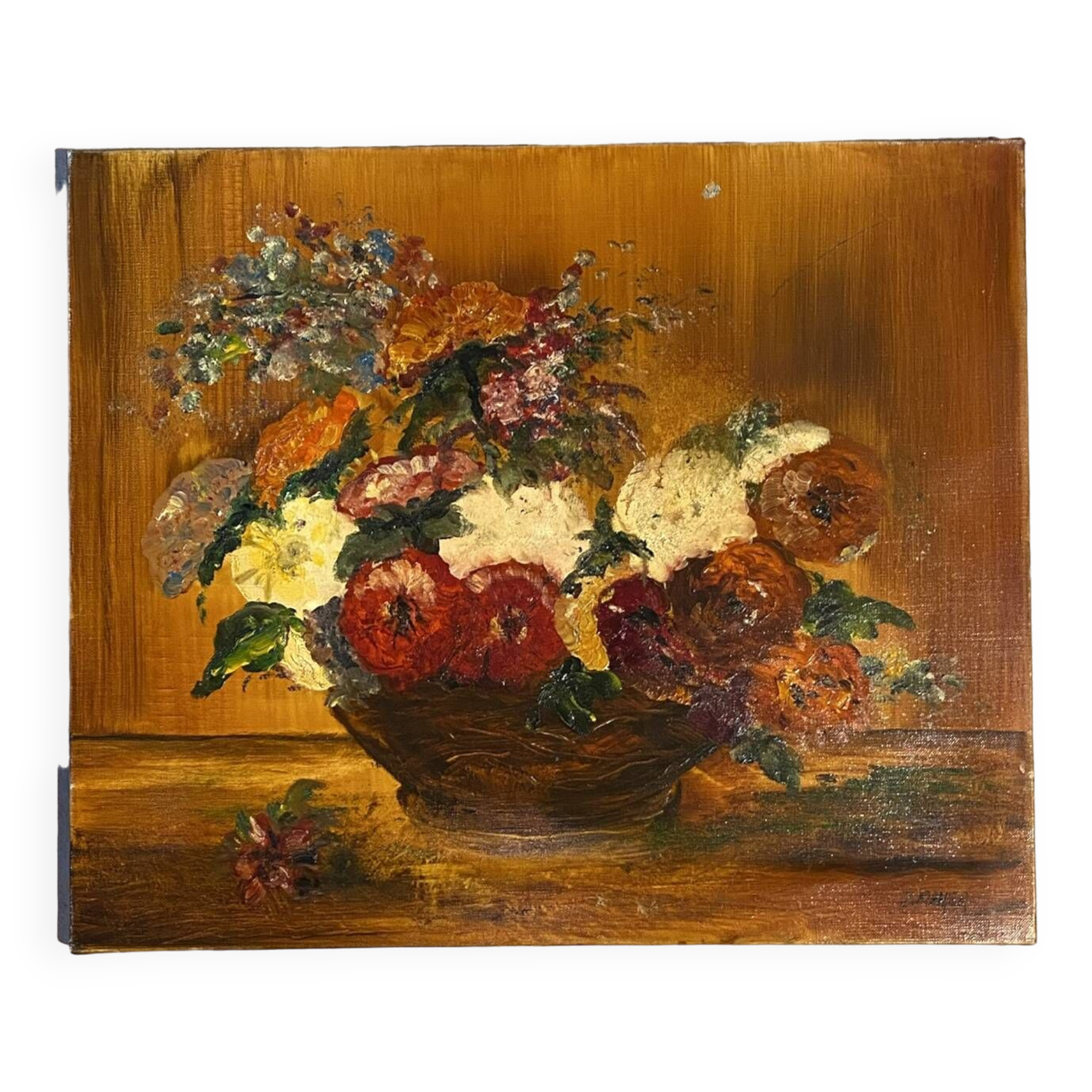 Still life with basket of wild flowers signed Mahler 20th century