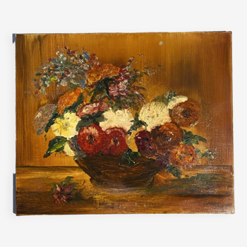 Nature morte au panier de fleurs sauvages signée Mahler XX siècle